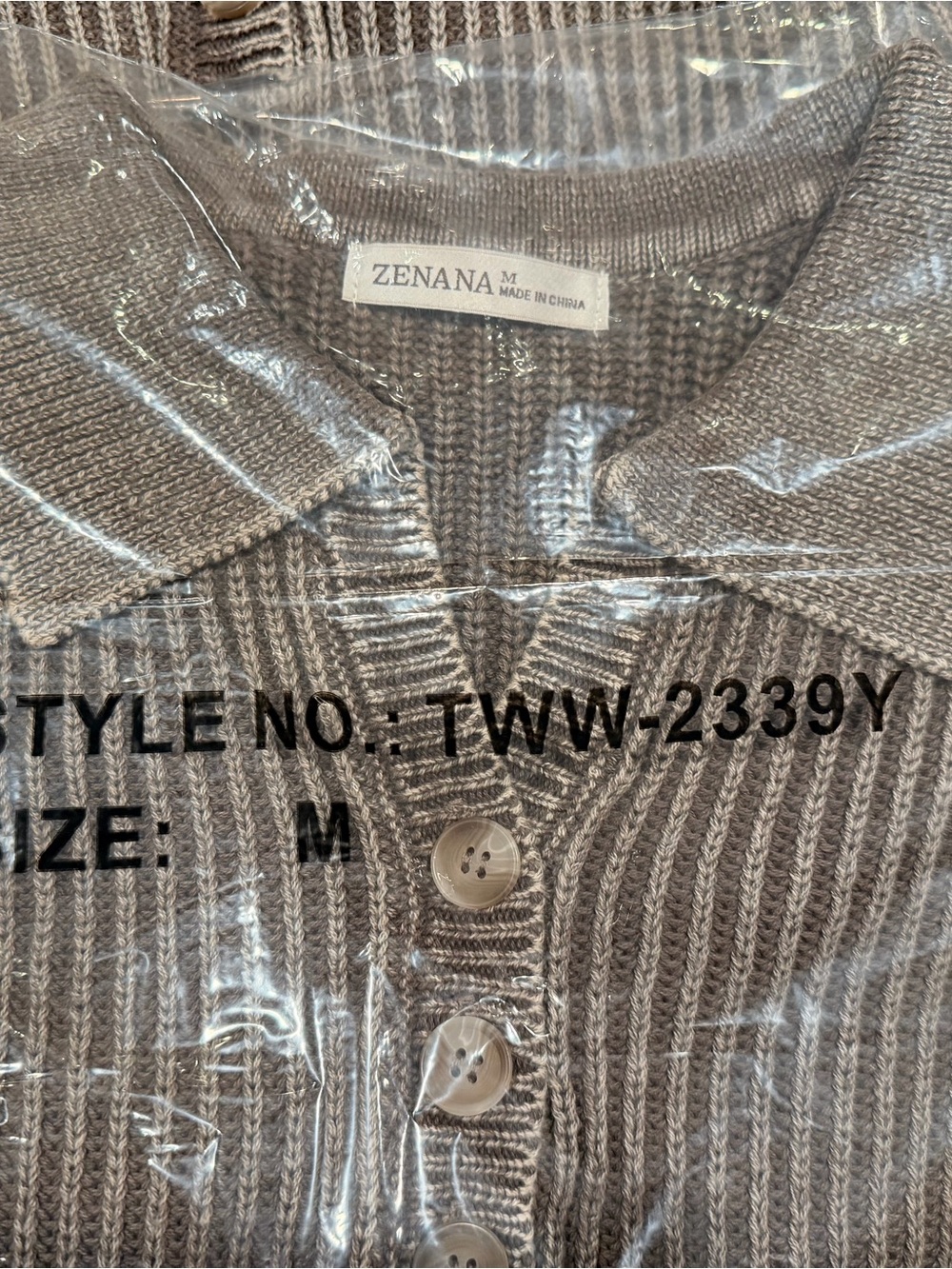Zenana Outfitters Ribbed Polo Sweater - Taupe - Picture 2 of 2